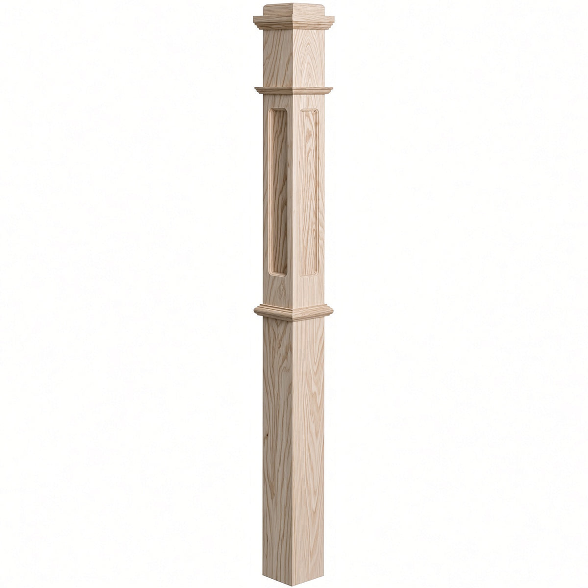 FP-4375 CNC Flat Panel Box Newel Post, Hickory