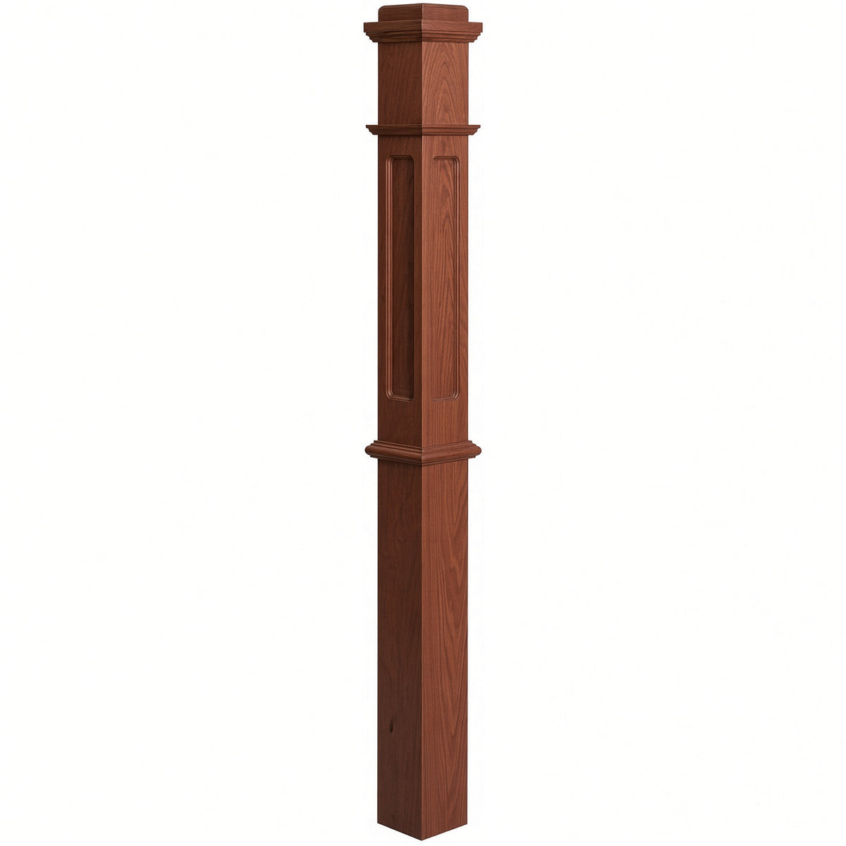 FP-4375 CNC Flat Panel Box Newel Post, Mahogany