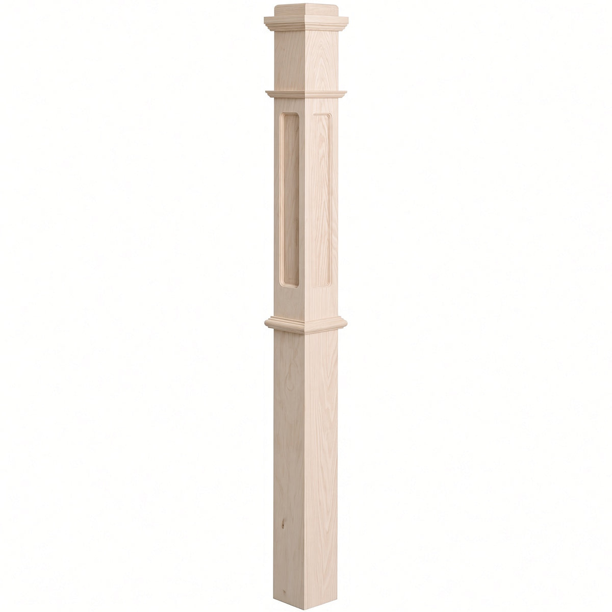 FP-4375 CNC Flat Panel Box Newel Post, Soft Maple