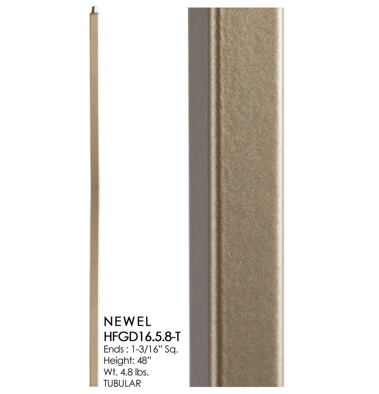 HF16.5.8-T Plain Tubular Steel Newel, Dorado Gold