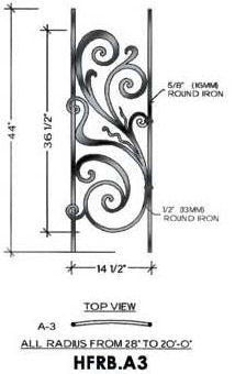 HFRB.A3 Rebecca Radius Balcony Iron Panel