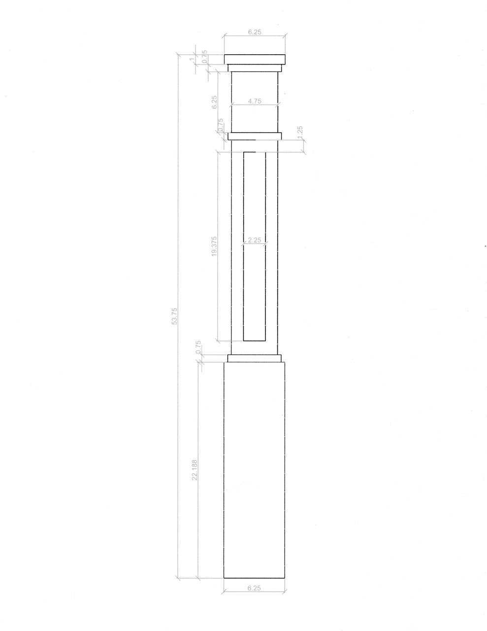 MFP-4091 Actual Flat Panel Mission-Style Box Newel Post, CADD
