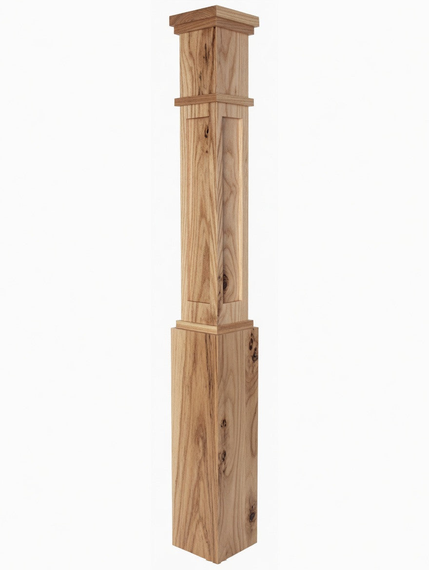 MFP-4091 Actual Flat Panel Mission-Style Box Newel Post, Hickory