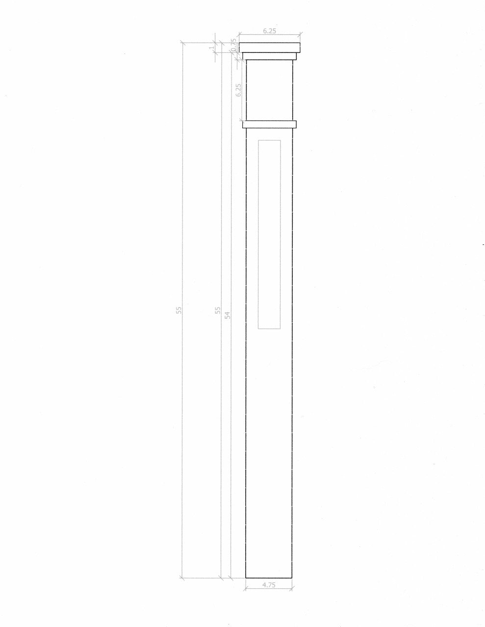 MFP-4375 Actual Flat Panel Mission-Style Box Newel Post CADD