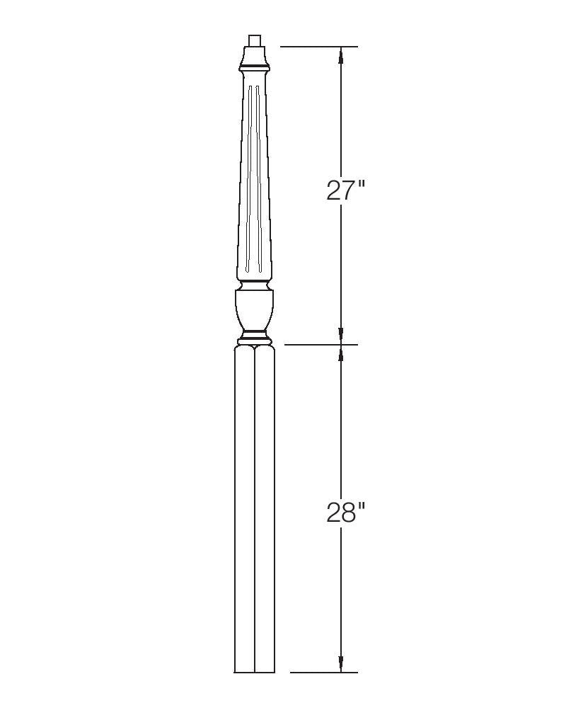 A3015F Fluted 56" Pin Top Landing Newel Post Dimensional Information