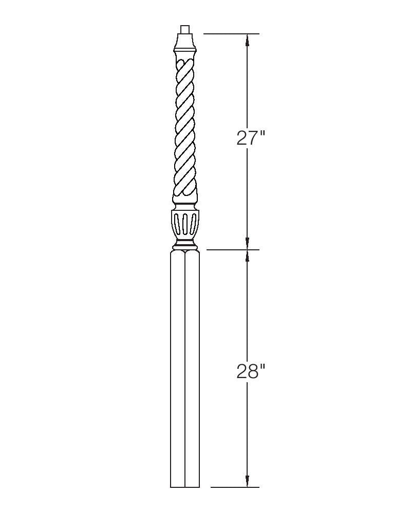 A3015T Twist 56" Pin Top Landing Newel Post Dimensional Information