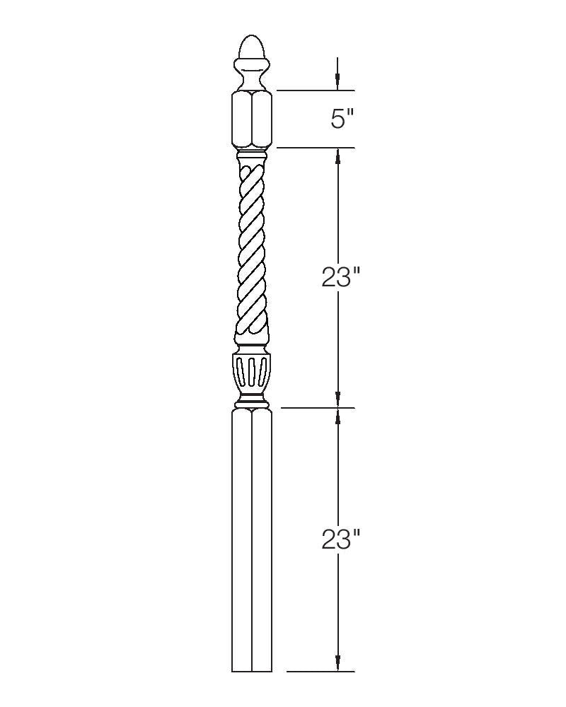 A3042T Twist 56" Acorn Top Starting Newel Post Dimensional Information