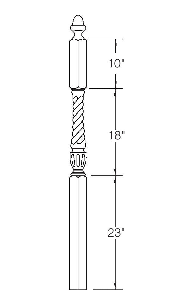 A3045T Twist 56" Acorn Top Starting Newel Post Dimensional Information
