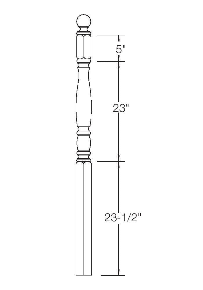 955-4BT-56 Ball Top Starting Bordeaux Newel Post Dimensional Information