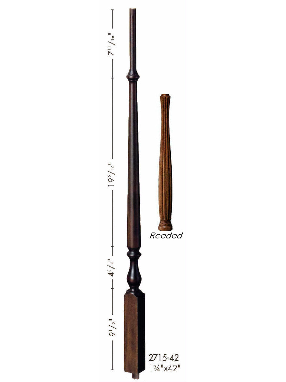 R-2715 42LB Reeded Ohio Regency Stairways Baluster Dimensions
