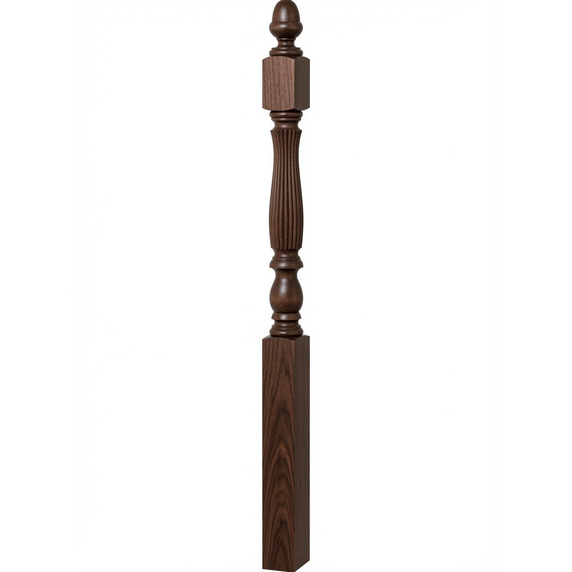 R-4600 (48") or R-4604 (60") Reeded Country Starting Newel, 3-1/4", Walnut