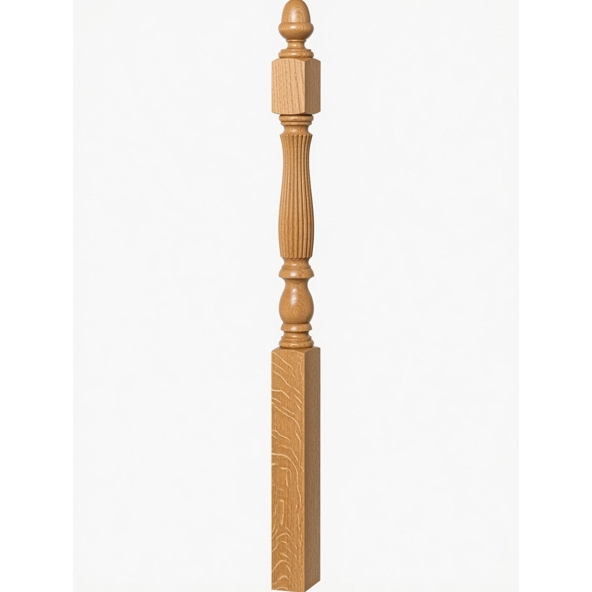 R-4600 (48") or R-4604 (60") Reeded Country Starting Newel, 3-1/4", White Oak