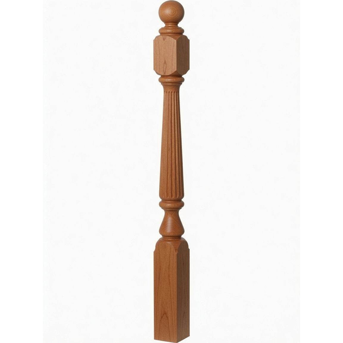 R-4840 (48"), R-4842 (60"), or R-4848 (72") Ohio Reeded Newel Post, Alder