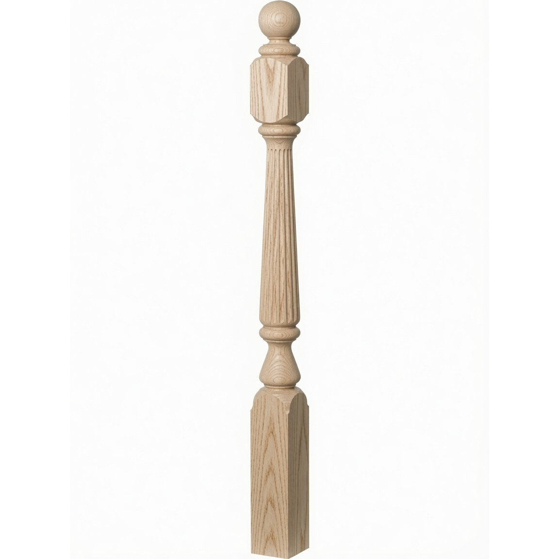 R-4840 (48"), R-4842 (60"), or R-4848 (72") Ohio Reeded Newel Post, Ash