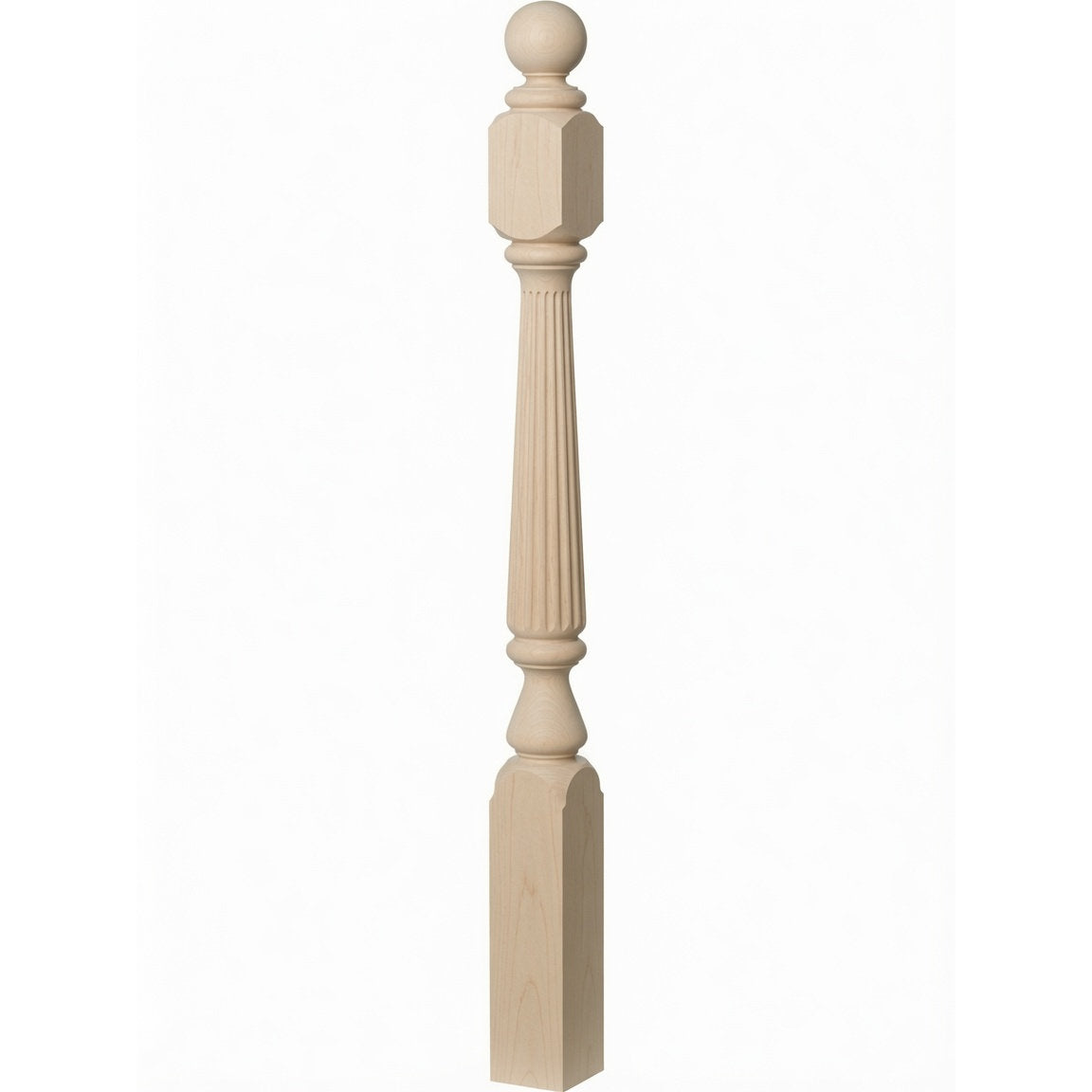 R-4840 (48"), R-4842 (60"), or R-4848 (72") Ohio Reeded Newel Post, Birch