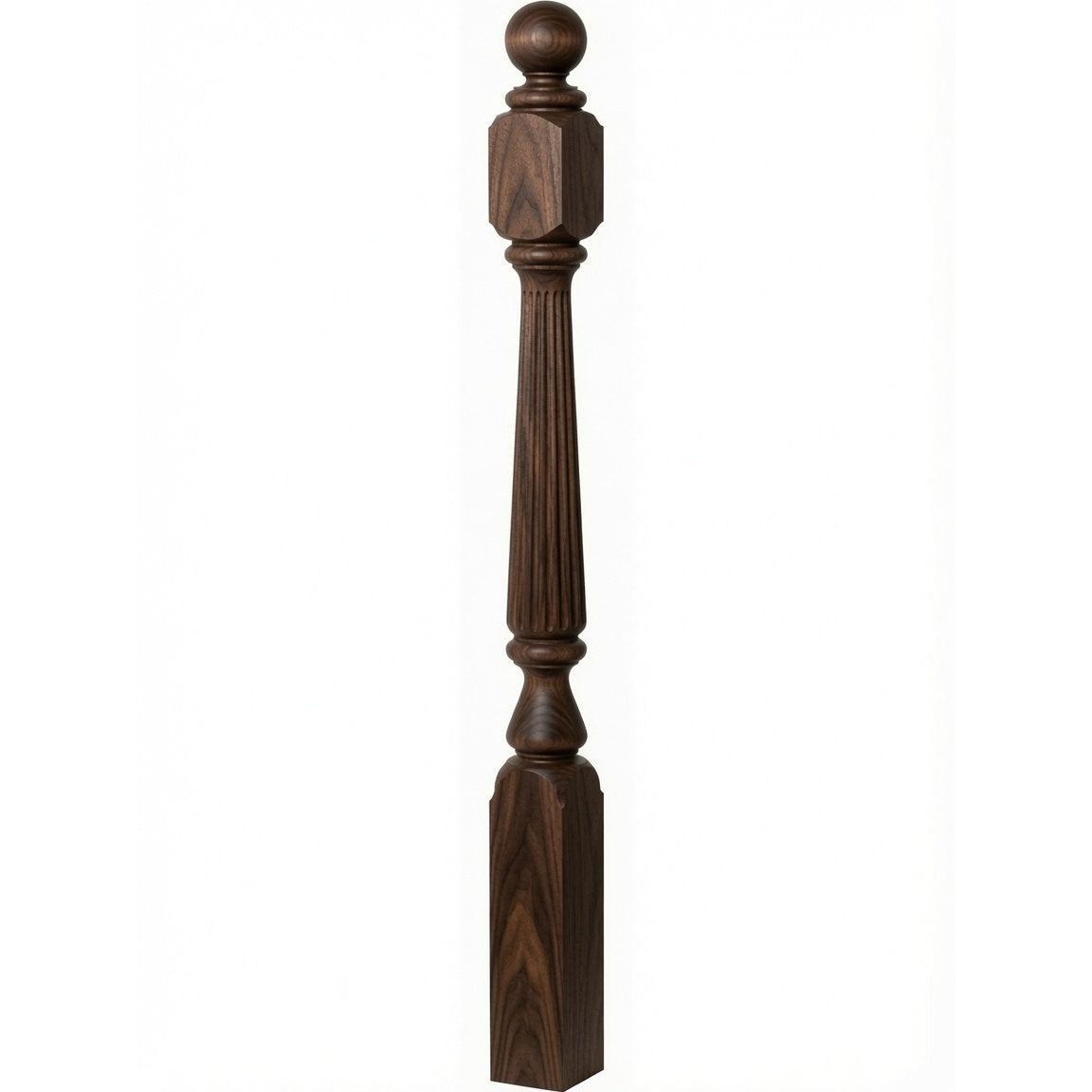 R-4840 (48"), R-4842 (60"), or R-4848 (72") Ohio Reeded Newel Post, Walnut