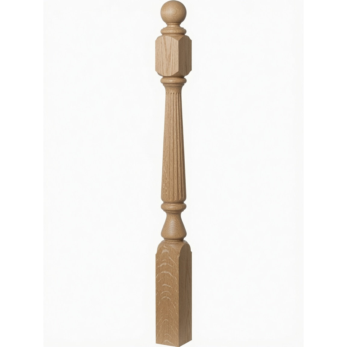 R-4840 (48"), R-4842 (60"), or R-4848 (72") Ohio Reeded Newel Post, Yellow Pine