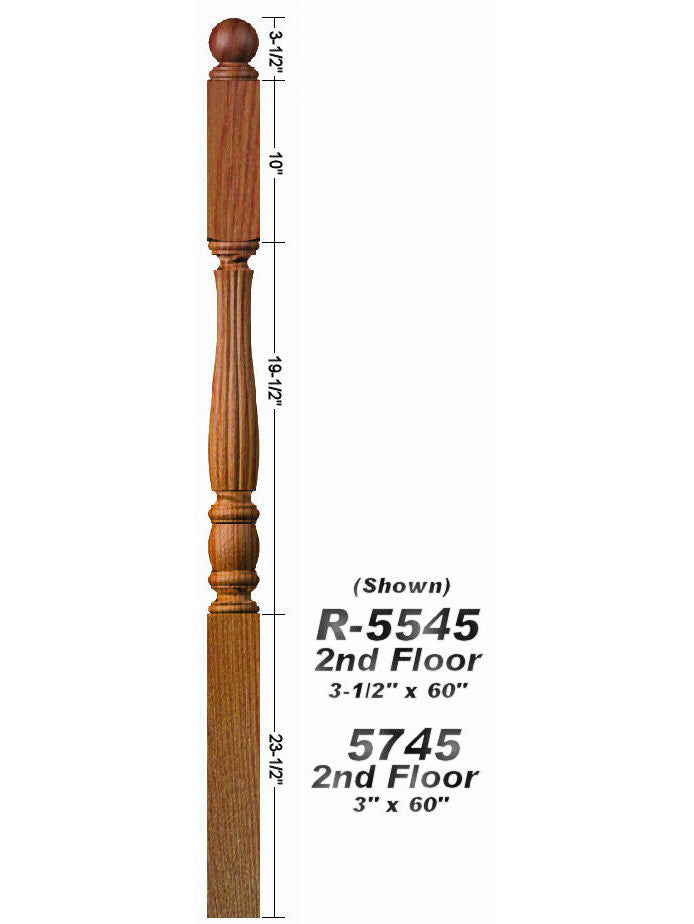 5745 Utah Classic Ball Top Intermediate Newel Post Dimensional Information