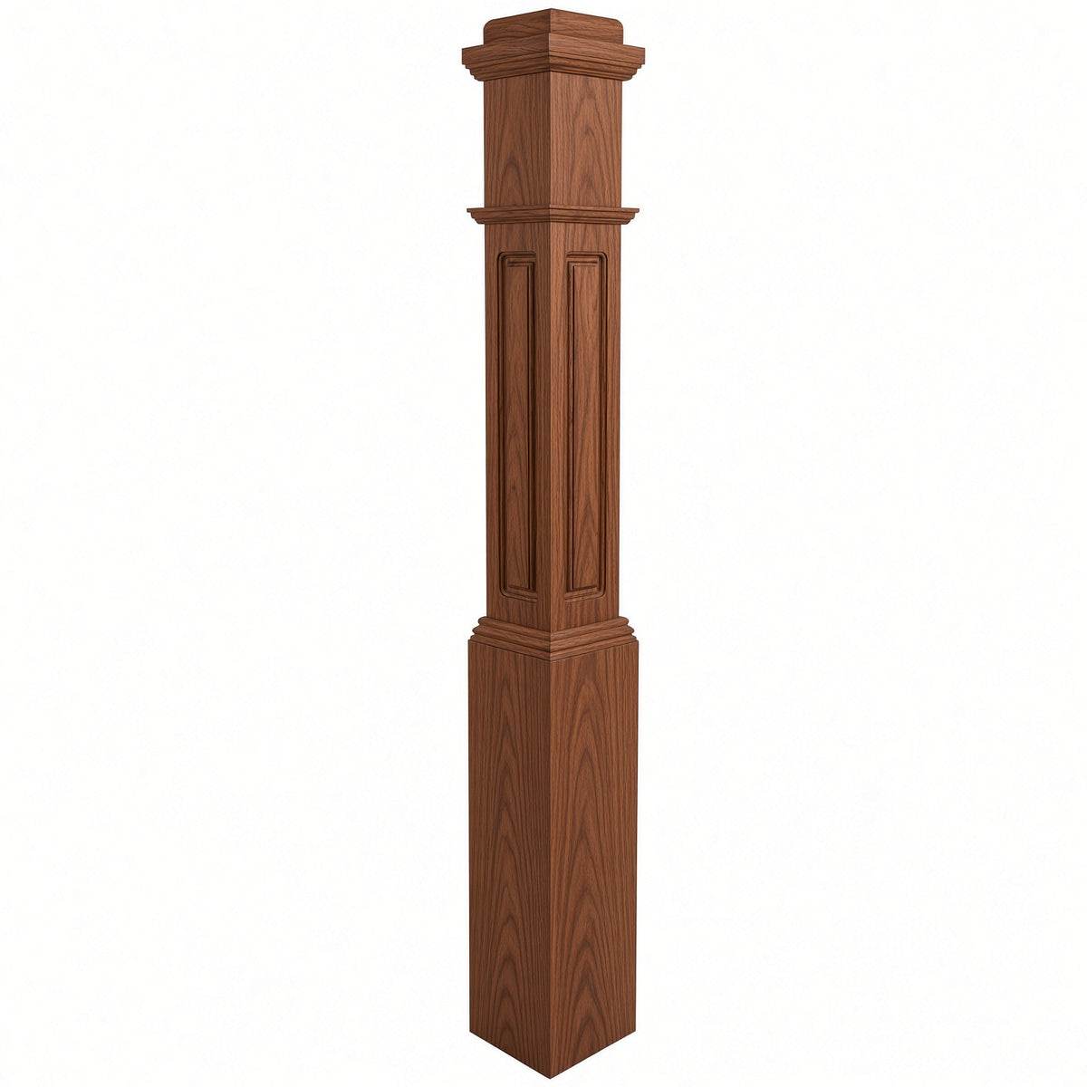 RP-4091 CNC Raised Panel Box Newel Post, Brazilian Cherry