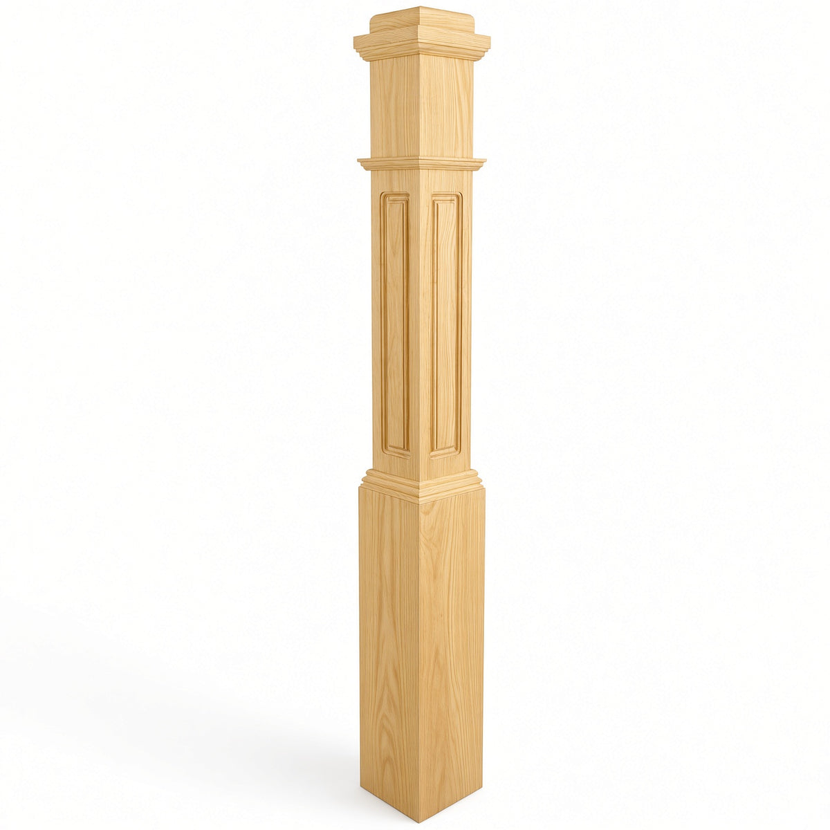 RP-4091 CNC Raised Panel Box Newel Post, Yellow Pine