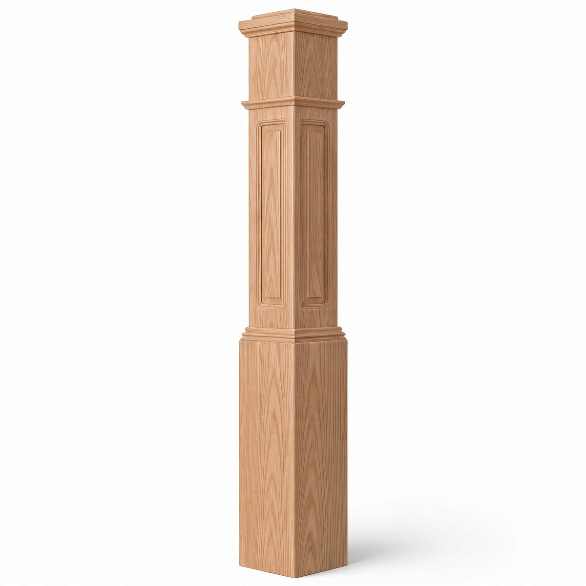 RP-4092 CNC Raised Panel Large Box Newel Post, 7-1/2" Base x 55" Tall, Alder