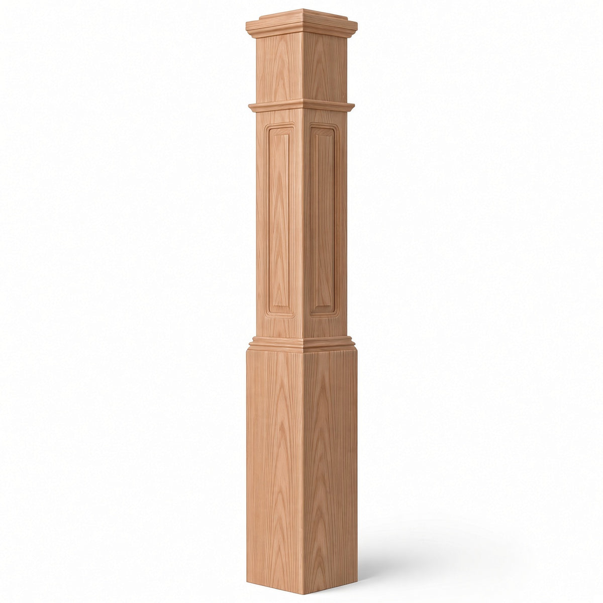 RP-4092 CNC Raised Panel Large Box Newel Post, 7-1/2" Base x 55" Tall, American Cherry