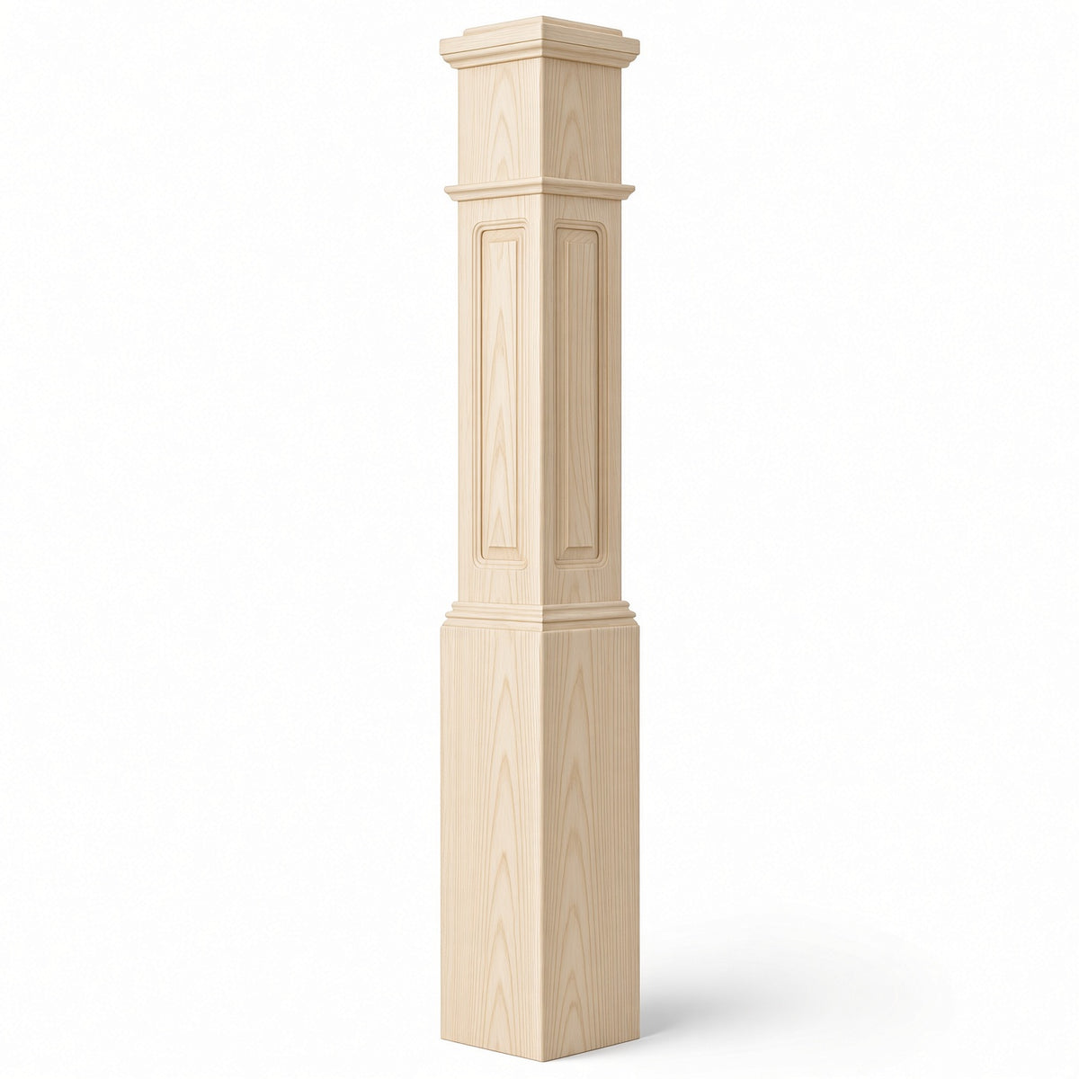RP-4092 CNC Raised Panel Large Box Newel Post, 7-1/2" Base x 55" Tall, Birch
