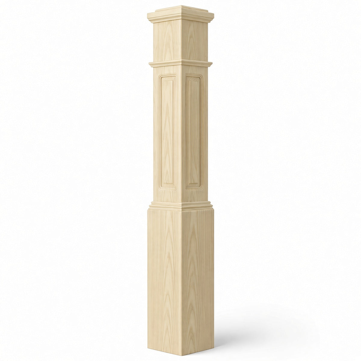 RP-4092 CNC Raised Panel Large Box Newel Post, 7-1/2" Base x 55" Tall, Poplar