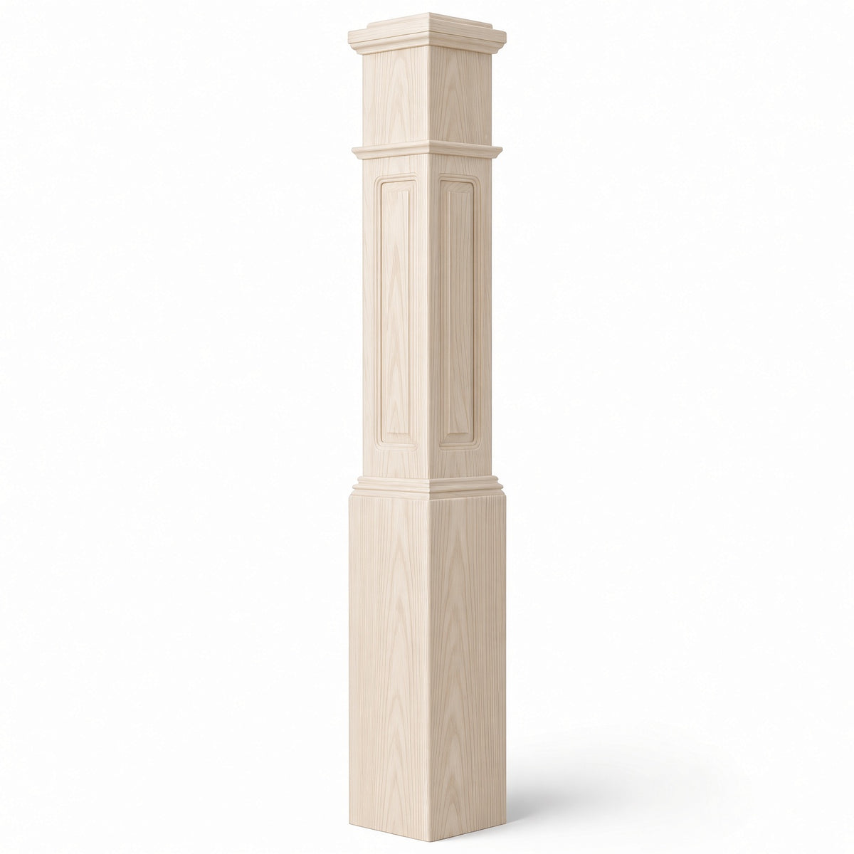 RP-4092 CNC Raised Panel Large Box Newel Post, 7-1/2" Base x 55" Tall, Soft Maple