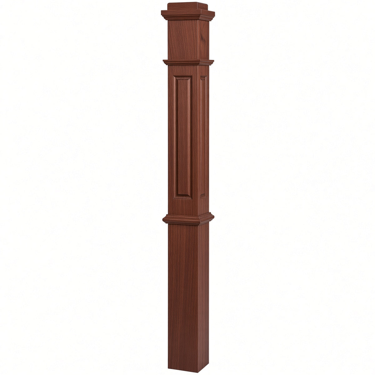 RP-4375 CNC Raised Panel Box Newel Post, Mahogany