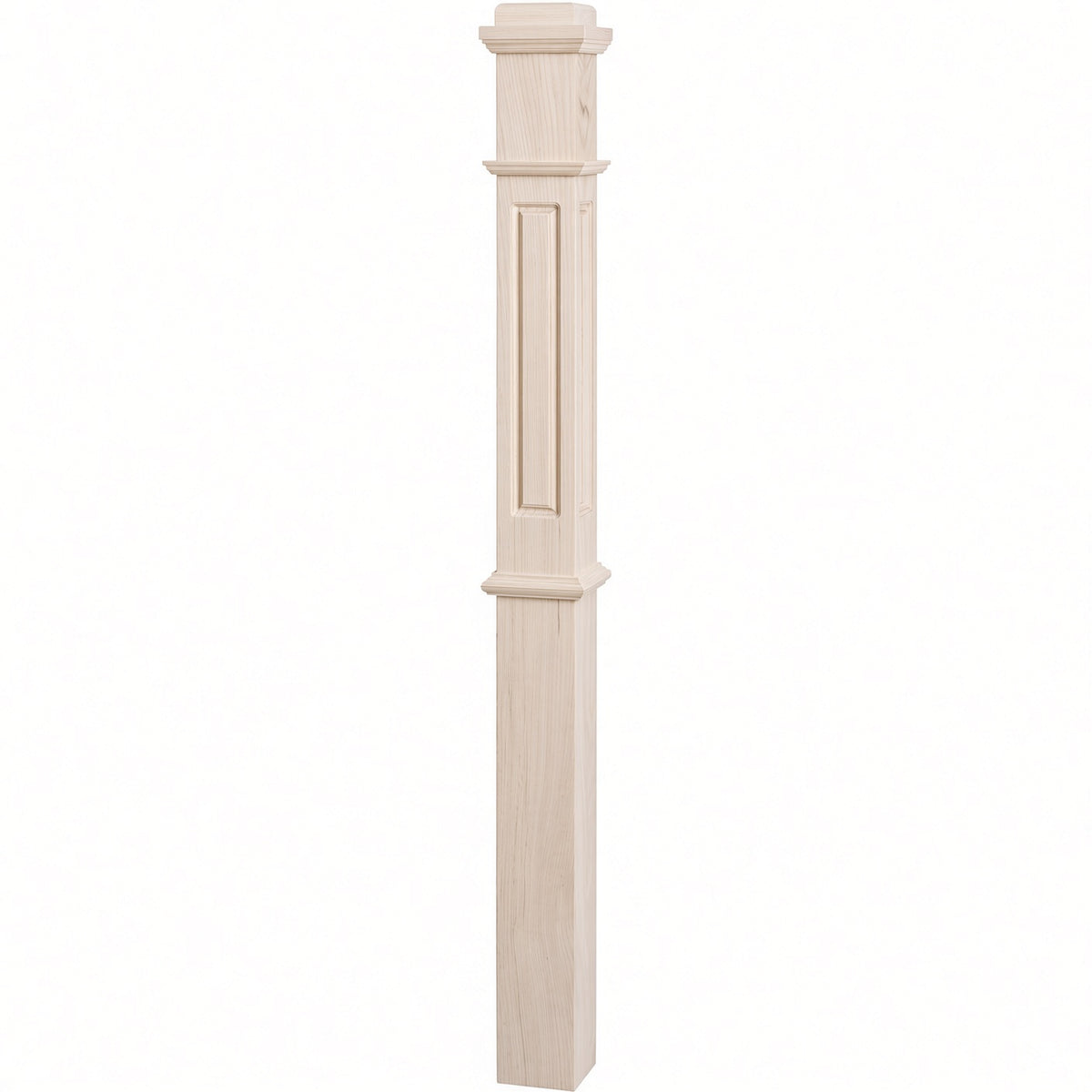RP-4375 CNC Raised Panel Box Newel Post, Soft Maple
