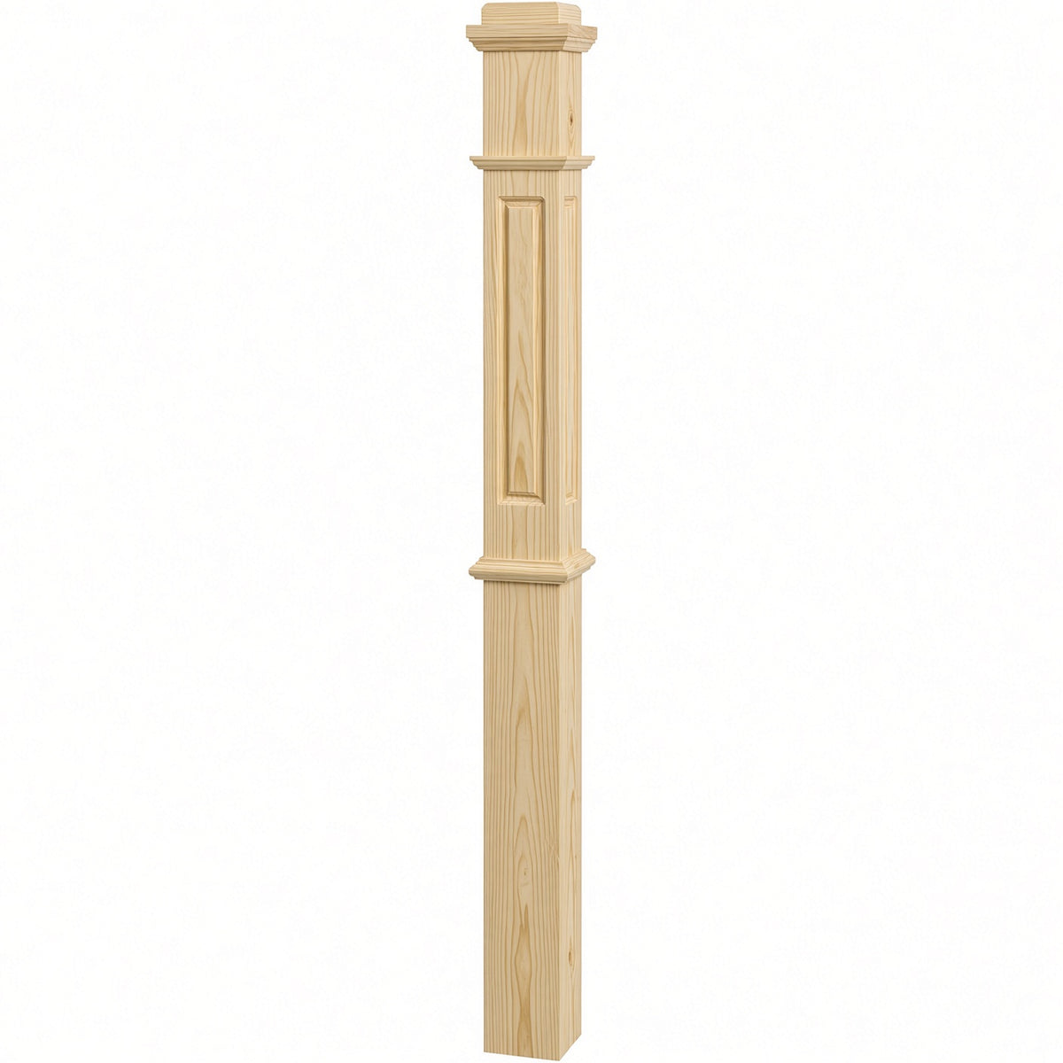 RP-4375 CNC Raised Panel Box Newel Post, Yellow Pine