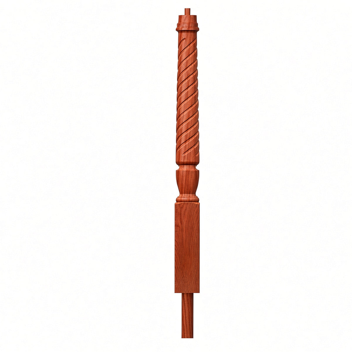 T-3012 3-1/2 x 41" Bunker Hill Volute Newel Post with Adjustable Dowel, Brazilian Cherry