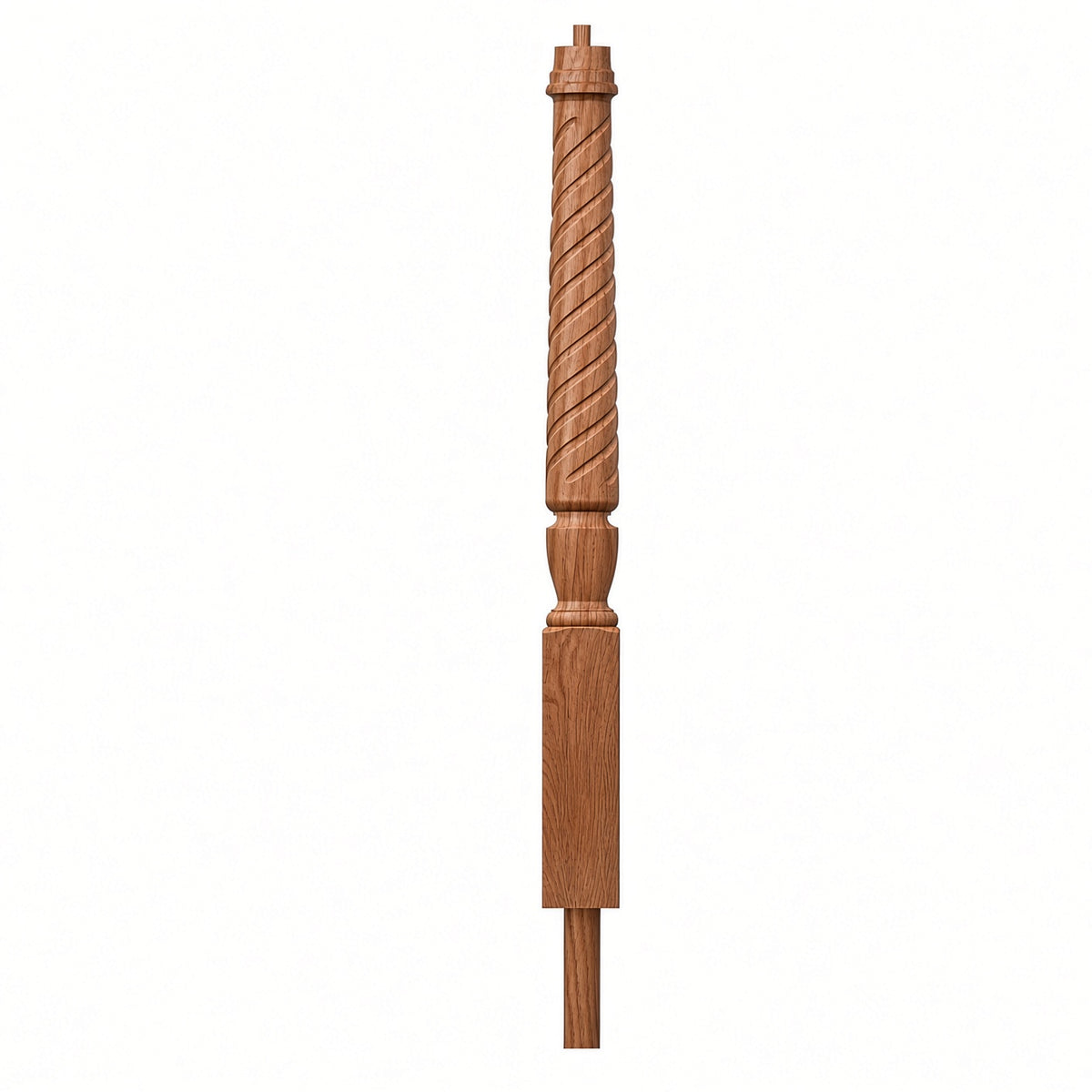 T-3012 3-1/2 x 41" Bunker Hill Volute Newel Post with Adjustable Dowel, Red Oak