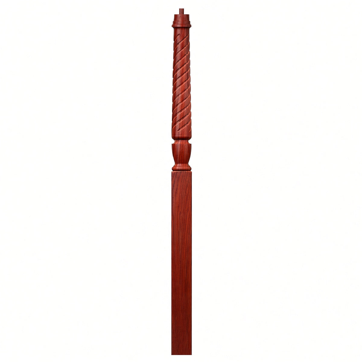 T-3015 Twist Bunker Hill 3-1/2" x 56" or 3-1/2 x 60" Gooseneck Landing Pin Top Newel Post, Brazilian Cherry