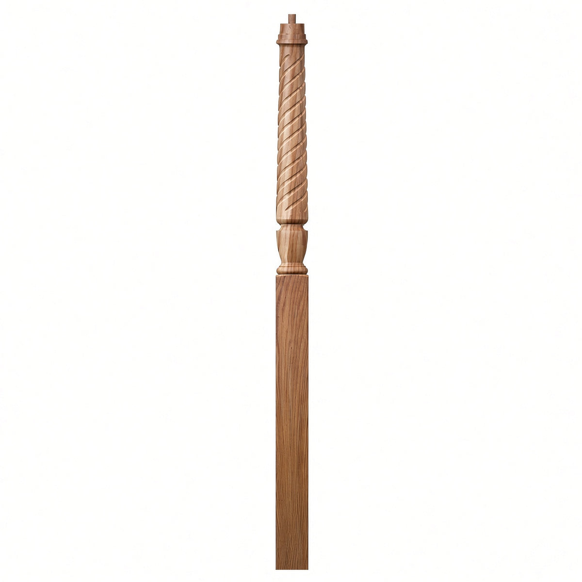 T-3015 Twist Bunker Hill 3-1/2" x 56" or 3-1/2 x 60" Gooseneck Landing Pin Top Newel Post, Hickory