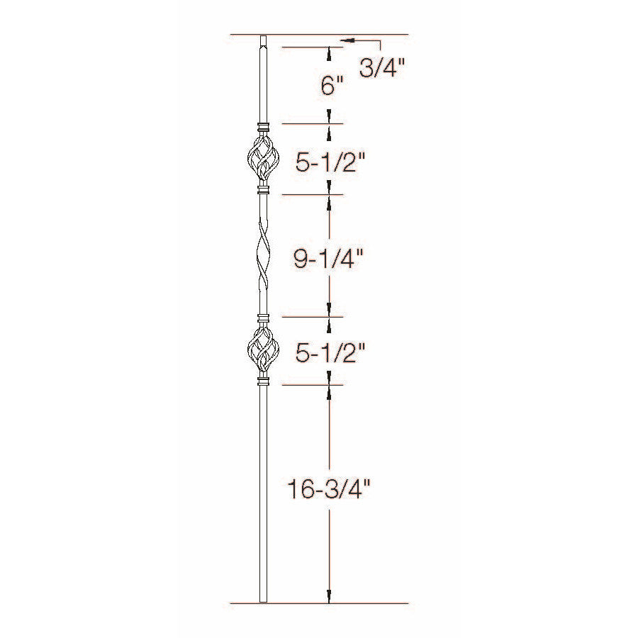 T-09 Double Basket, Single Ribbon, Tubular Steel Dimensional Information