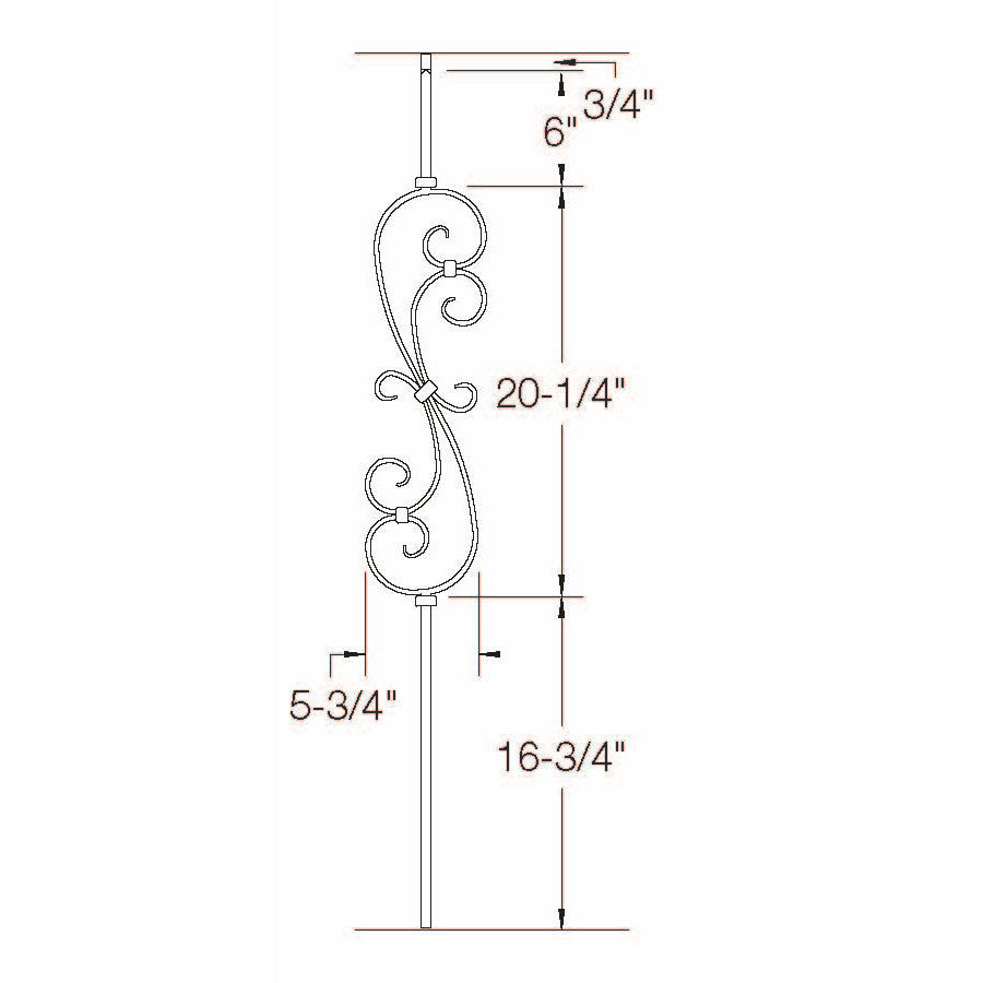 T-56 Feathered S-Scroll 5-3/4" wide Dimensional Information