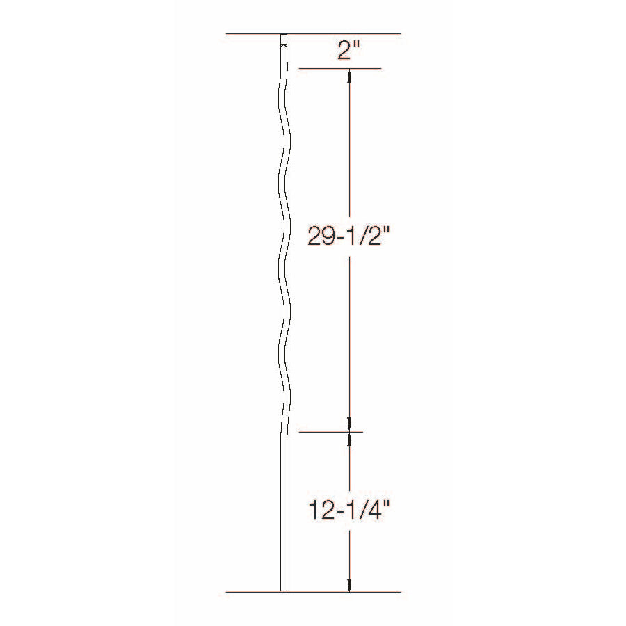 TZZ Zig Zag 1/2" x 43" Tubular Steel Baluster Dimensionsal Information
