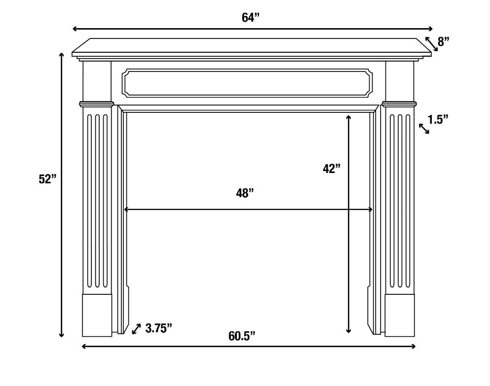 Williamsburg Fireplace Mantel Surround 48" Dimensional information