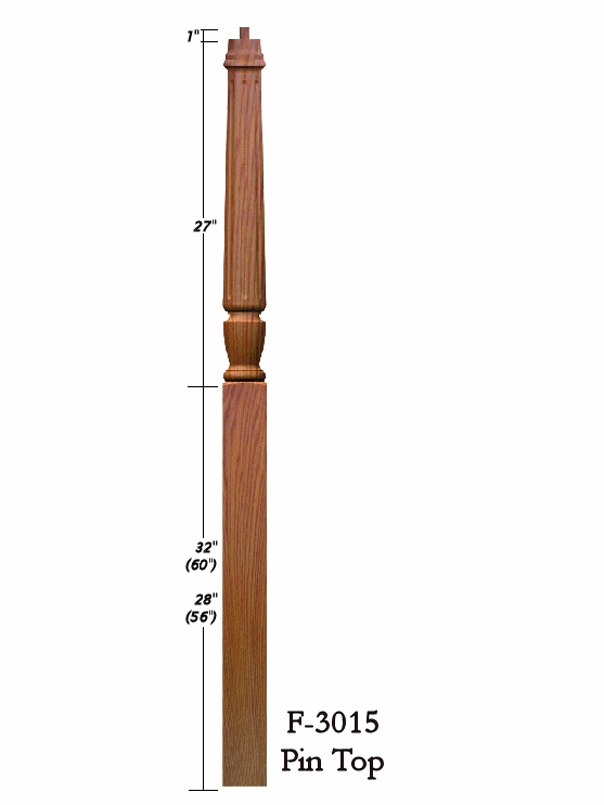 F-3015/60" Pin Top Fluted Landing Newel Post