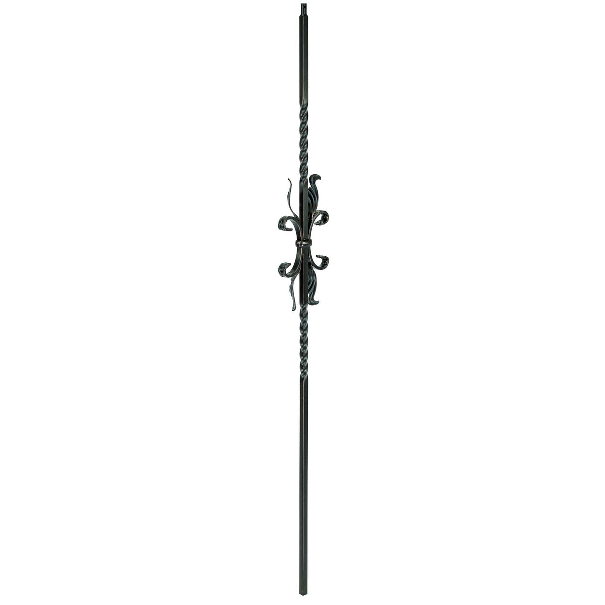 T-55 Two Twists with Leaves Tubular Steel Baluster Shown in Rubbed Copper