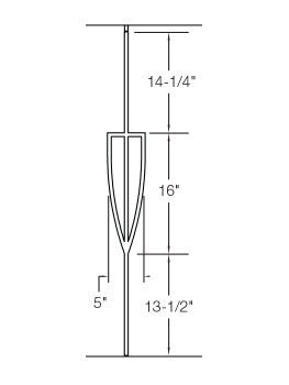 T78 1/2" Shield Metal Balusters, Satin Black Dimensional Information