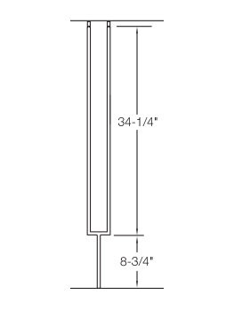 T87 1/2" Pitch Fork Baluster, Satin Black Dimensional Information