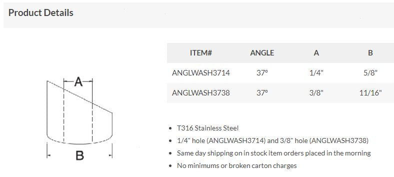 ANGLWASH37 Angle Washer for 37-Degrees Specifications