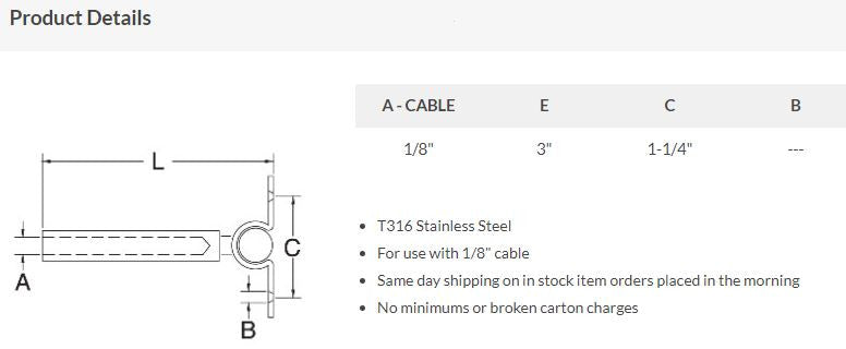 PBHSDTST14-18 Deck Toggle & Stud Specifications