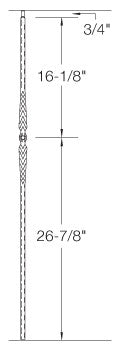 T-21 Flower with Arrows Edge Hammered Tubular Steel Baluster Dimensional Information
