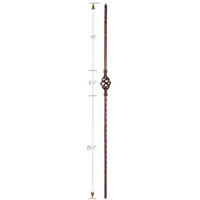 1001 Single Baske Solid Iron Baluster, 9/16" Hammered