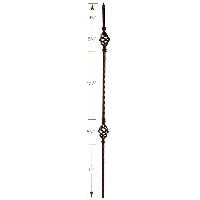 1002 Double Basket Solid Iron Hammered Baluster