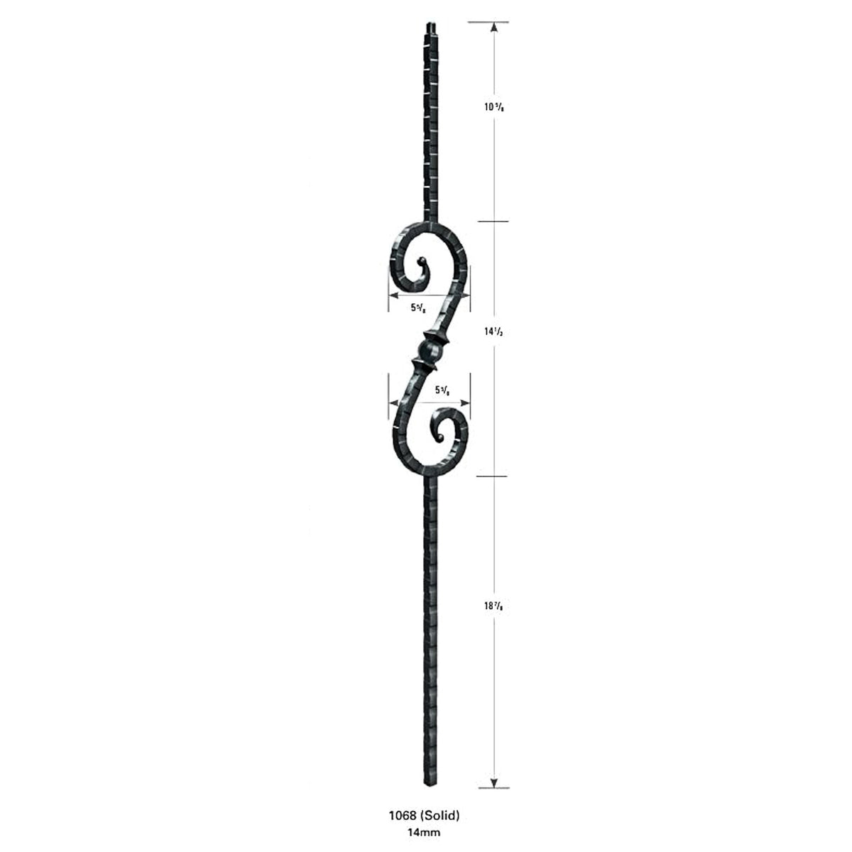 1068 Hammered 14mm S-Scroll Stair Baluster